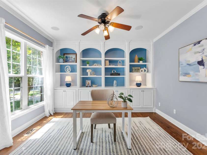 6300 Latta Springs Circle, Huntersville, NC 28078.  MLS# CAR4260746, YatesRealty ID 29101. Bright office with built in shelves and storage