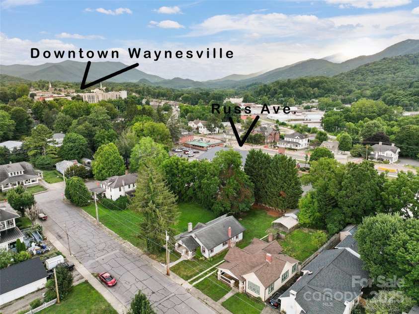 43 & 53 Cherry Street, Waynesville, NC 28786.  MLS# CAR4287122, YatesRealty ID 29122. Arial of Waynesville and Russ Avenue