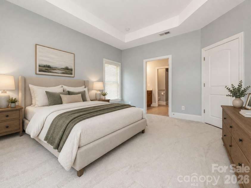 4534 Ideal Way, Harrisburg, NC 28075.  MLS# CAR4377645, YatesRealty ID 29209. Virtually staged primary bedroom