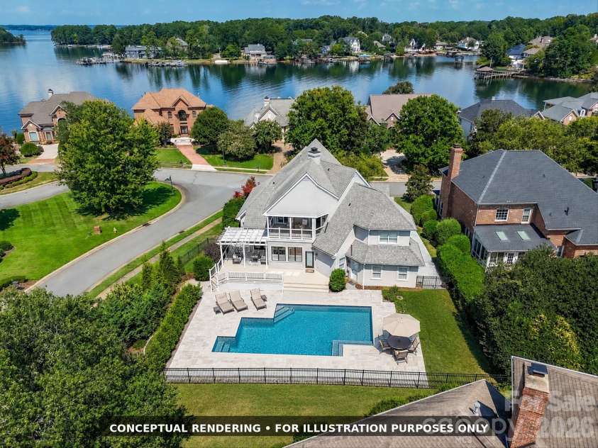 17626 Spinnakers Reach Drive, Cornelius, NC 28031.  MLS# CAR4384271, YatesRealty ID 29216. Conceptual rendering shown for visualization purposes only. Pool is not currently installed. Design, size, placement and feasibility are subject to buyer verification and applicable permits and approvals.