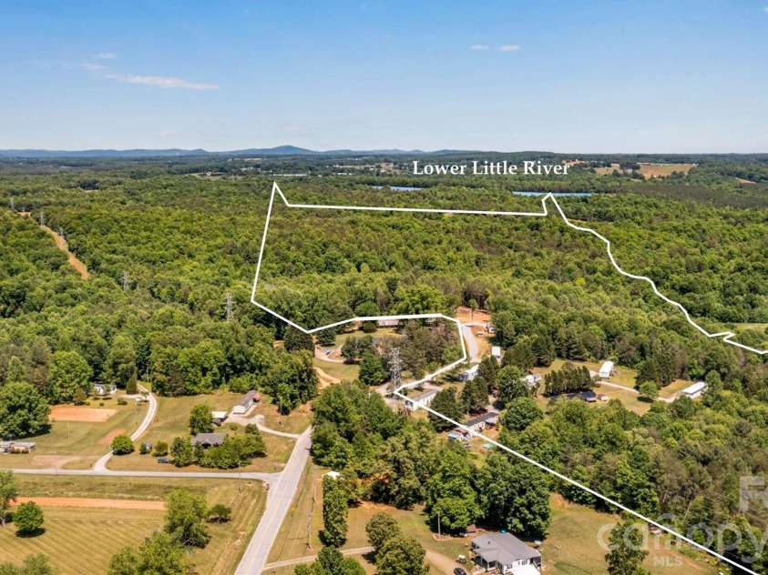 21 Little River Estates Drive, Taylorsville, NC 28681.  MLS# CAR4390374, YatesRealty ID 29275. Aerial View - Lot Lines are Approximate