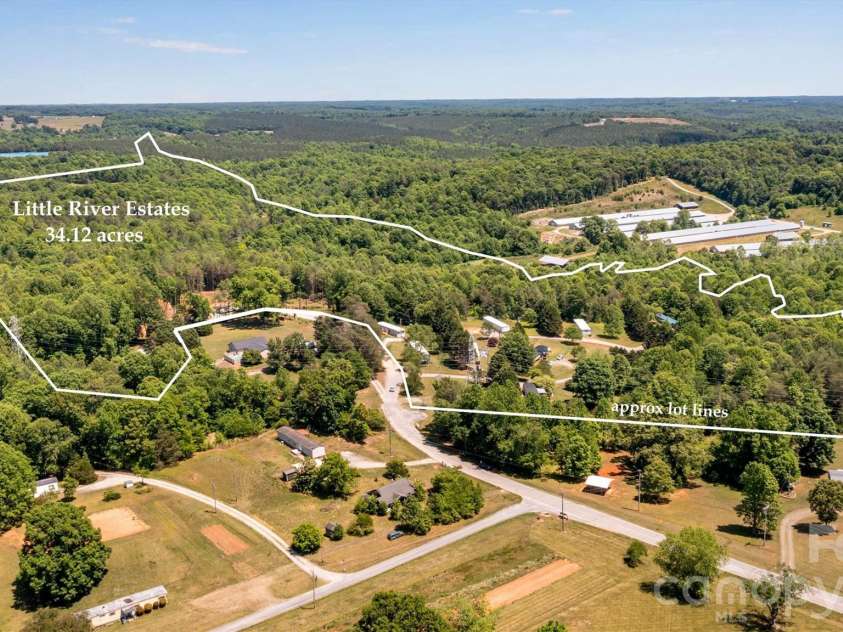 21 Little River Estates Drive, Taylorsville, NC 28681.  MLS# CAR4390374, YatesRealty ID 29275. Aerial View - Lot Lines are Approximate