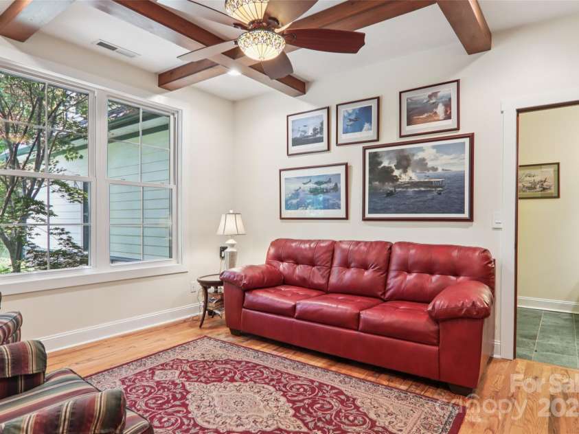 398 Falling Leaves Lane, Hendersonville, NC 28792.  MLS# CAR4267350, YatesRealty ID 29335. Guest Suite with wood beam coffered ceiling