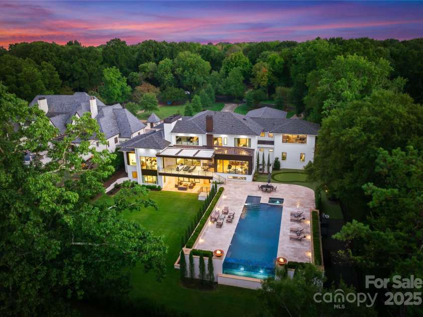 2116 Woodhaven Road, Charlotte, NC 28211.  MLS# CAR4186147, YatesRealty ID 2938. Rear aerial twilight
