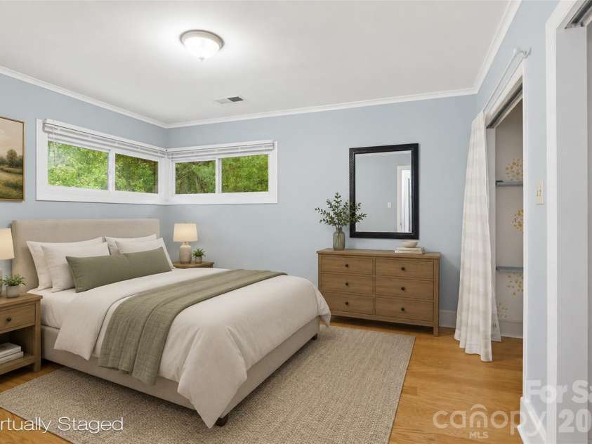 615 Rutledge Avenue, Rock Hill, SC 29732.  MLS# CAR4388294, YatesRealty ID 29444. Virtually Staged Bedroom #4 with high private windows, 2 large closets, or 1 closet and a reading nook!
