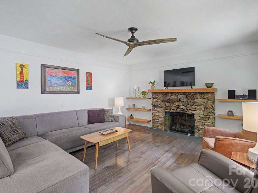 878 Garren Creek Road, Fairview, NC 28730.  MLS# CAR4387190, YatesRealty ID 29506. Stone Fireplace