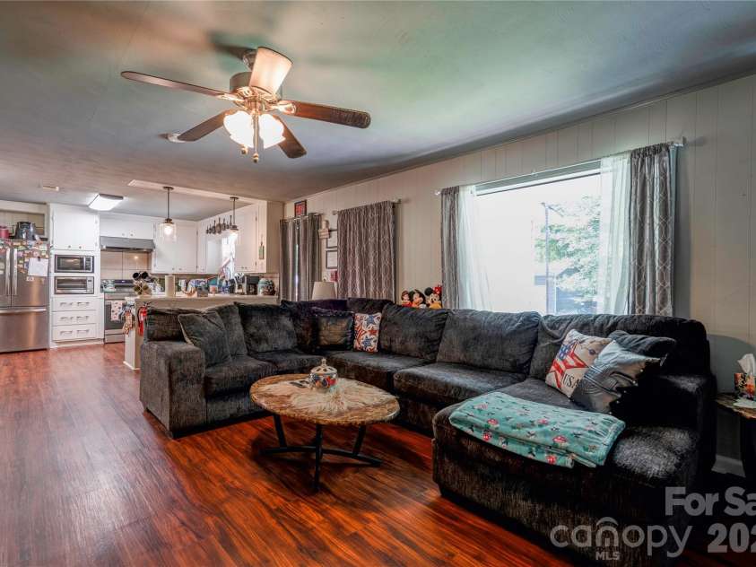110 Greene Drive, Shelby, NC 28150.  MLS# CAR4389404, YatesRealty ID 29565. Living Room & Kitchen