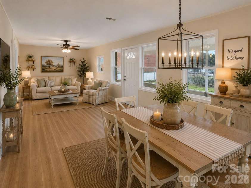 492 Riverbend Street, Waynesville, NC 28786.  MLS# CAR4388344, YatesRealty ID 29640. Living/Dining Rm Virtually Staged