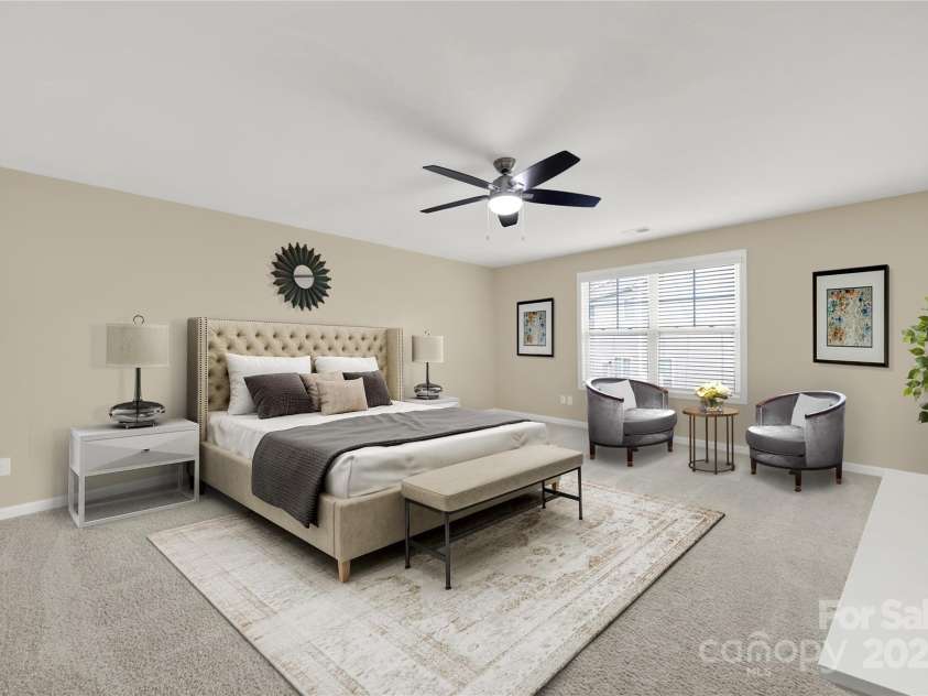 2471 Palmdale Walk Drive, Fort Mill, SC 29708.  MLS# CAR4206636, YatesRealty ID 2980. Virtually staged primary bedroom