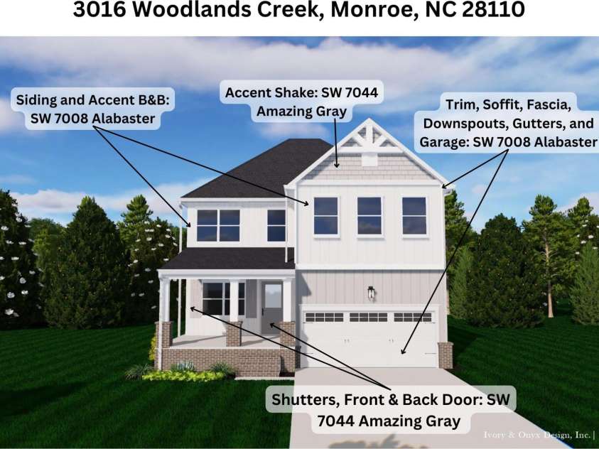 3016 Woodlands Creek Drive, Monroe, NC 28110.  MLS# CAR4281710, YatesRealty ID 29889. Exterior Color Selections