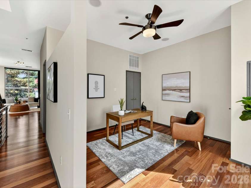 285 McDonald Avenue, Charlotte, NC 28203.  MLS# CAR4392788, YatesRealty ID 29915. The main level features a second bedroom, currently staged as an office