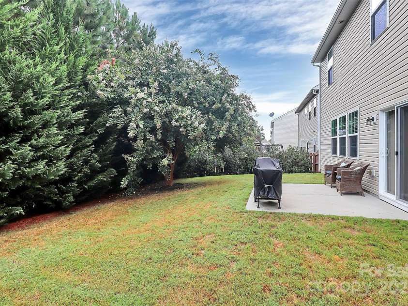 10369 Hillsborough Street, Huntersville, NC 28078.  MLS# CAR4283679, YatesRealty ID 29924. Private yard with establish crape myrtle and Leyland cypress