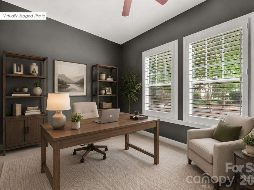 12422 Brenthaven Drive, Davidson, NC 28036.  MLS# CAR4387323, YatesRealty ID 29933. Office/study with plantation shutters.