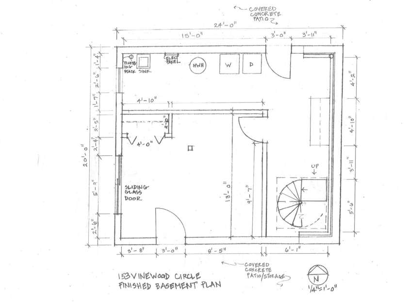 153 Vinewood Circle, Asheville, NC 28806.  MLS# CAR4374237, YatesRealty ID 30012. Existing floorplan below grade