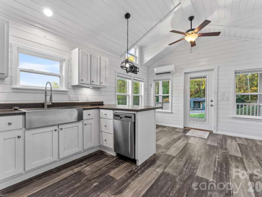 619 Kitchens Branch Road, Sylva, NC 28779.  MLS# CAR4386073, YatesRealty ID 30047. Kitchen looking towards door