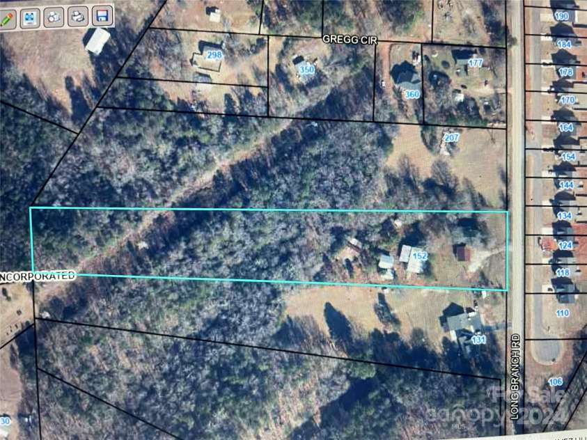 152 Long Branch Road, Chesnee, SC 29323.  MLS# CAR4204540, YatesRealty ID 302. Blue outline is property and power line can be seen.