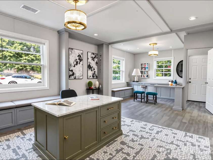 4635 Thornwood Road, Charlotte, NC 28213.  MLS# CAR4276510, YatesRealty ID 30250. Second shot of lower-level fourth bedroom. AI-generated look with it being reimagined as a home office (virtually staged).
