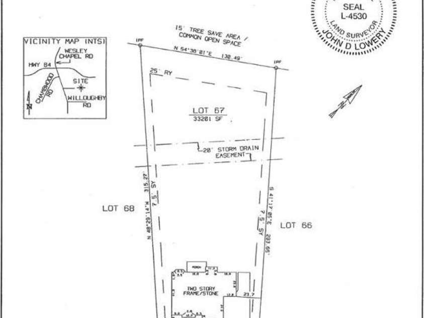1013 Torrens Drive, Wesley Chapel, NC 28110.  MLS# CAR4374367, YatesRealty ID 30297. SURVEY (original) - Room for a pool!