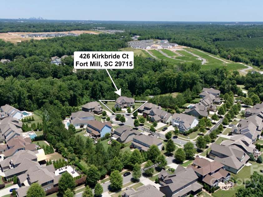 426 Kirkbride Court, Fort Mill, SC 29715.  MLS# CAR4270139, YatesRealty ID 30322. Aerial View