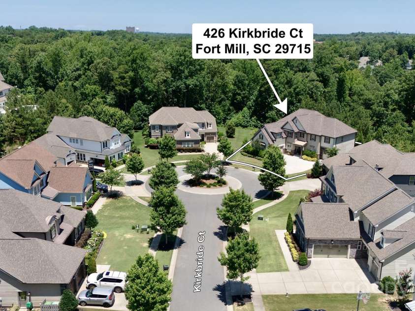 426 Kirkbride Court, Fort Mill, SC 29715.  MLS# CAR4270139, YatesRealty ID 30322. Aerial View