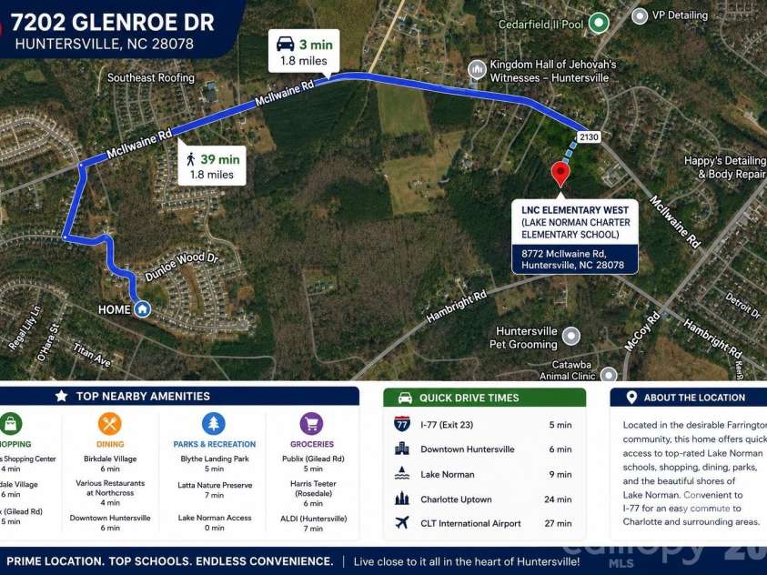 7202 Glenroe Drive, Huntersville, NC 28078.  MLS# CAR4376638, YatesRealty ID 30454. 