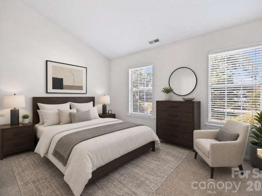 8117 Circle Tree Lane, Charlotte, NC 28277.  MLS# CAR4383359, YatesRealty ID 30542. Secondary bedroom with en-suite full bath (virtually staged)