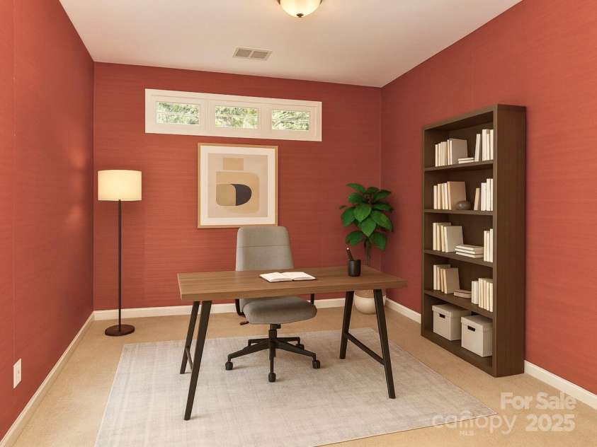 4423 Parkgate Drive, Matthews, NC 28105.  MLS# CAR4286068, YatesRealty ID 30702. Virtually Staged Office/Den- wallpaper being removed this week