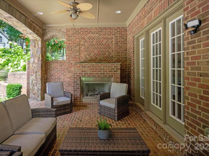 1100 Seminole Drive, Indian Land, SC 29707.  MLS# CAR4285132, YatesRealty ID 30711. Covered porch with gas fireplace outside of the basement door