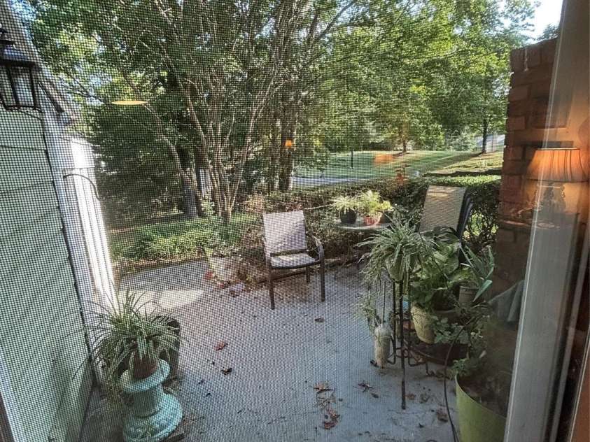 1034 Sardis Cove Drive, Charlotte, NC 28270.  MLS# CAR4288029, YatesRealty ID 30735. View of patio as seen from inside dining area.