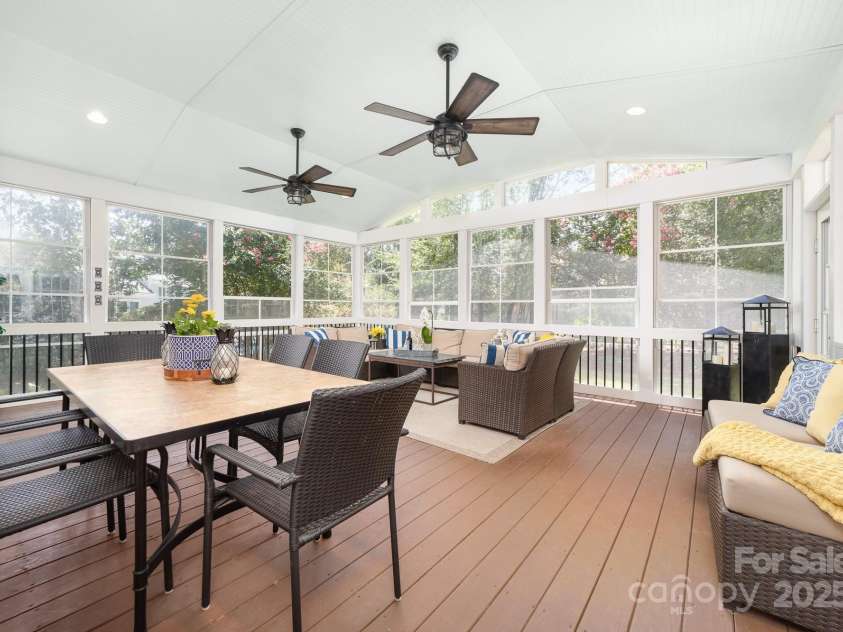 12214 Provincetowne Drive, Charlotte, NC 28277.  MLS# CAR4282352, YatesRealty ID 30824. Custom built 400 Square foot screened porch with vaulted ceiling and ceiling fans
