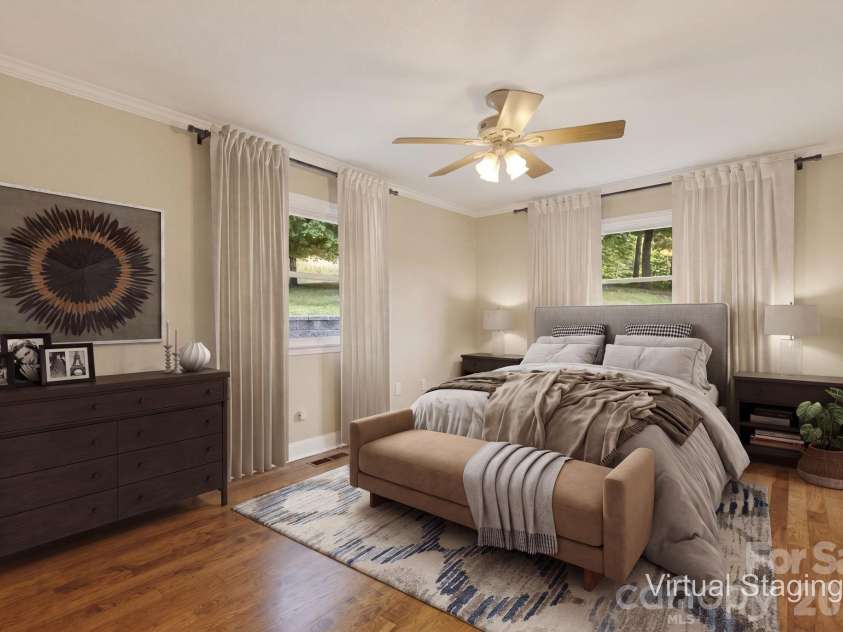 97 Whippoorwill Lane, Fairview, NC 28730.  MLS# CAR4377999, YatesRealty ID 30887. Virtually staged primary bedroom