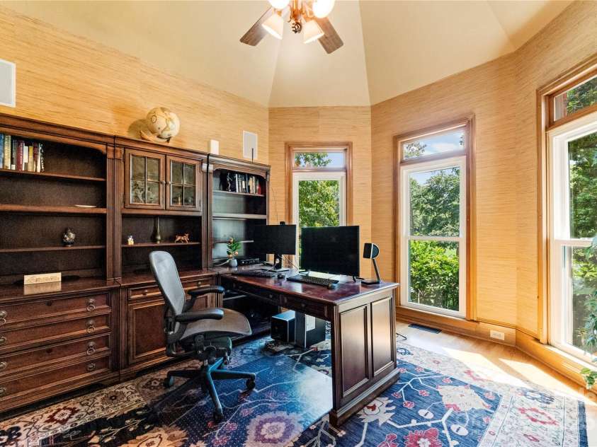 18600 River Falls Drive, Davidson, NC 28036.  MLS# CAR4231533, YatesRealty ID 30985. Office with French Doors and Bay Windows on First Floor.