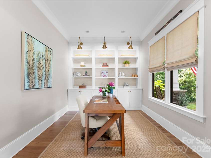 2941 Forest Park Drive, Charlotte, NC 28209.  MLS# CAR4265458, YatesRealty ID 31006. Beautiful office with built-ins directly off the front entry with glass doors for privacy.