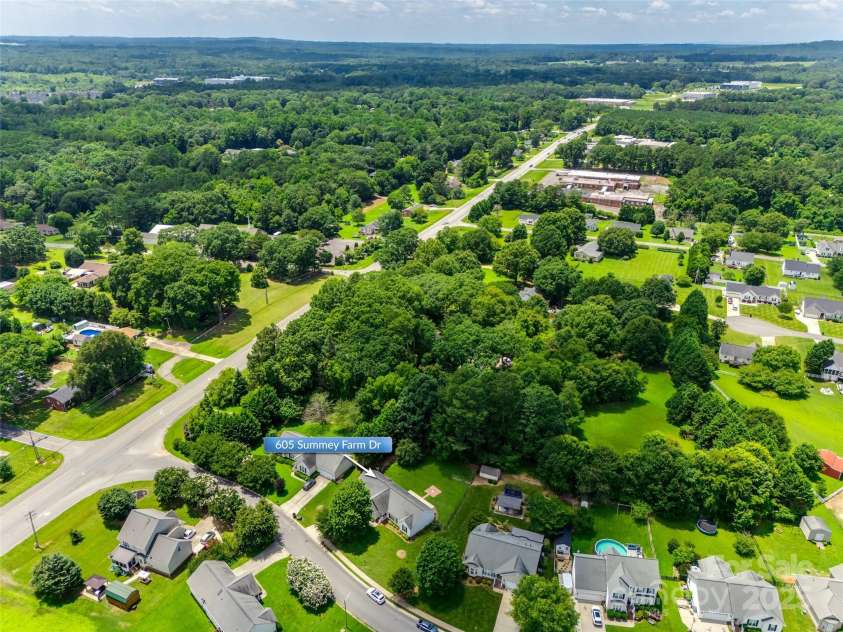 605 Summey Farm Drive, Dallas, NC 28034.  MLS# CAR4249509, YatesRealty ID 31112. Aerial View Towards Front of Property