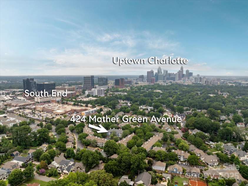 424 Mather Green Avenue, Charlotte, NC 28203.  MLS# CAR4283876, YatesRealty ID 31130. Arial of the Southend Area