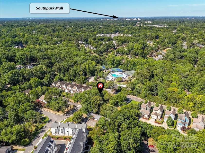 1119 Lomax Avenue, Charlotte, NC 28211.  MLS# CAR4286732, YatesRealty ID 31370. Aerial view of Home in relation to Southpark Mall!