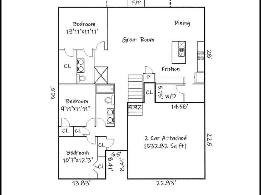 1917 Skyfall Lane, Hickory, NC 28602.  MLS# CAR4390976, YatesRealty ID 31465. Floor Plan Main Level