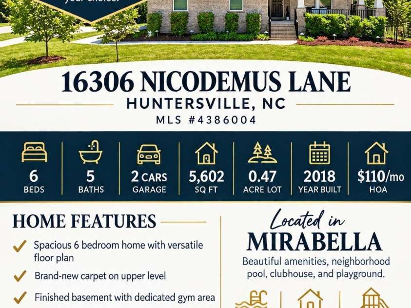 16306 Nicodemus Lane, Huntersville, NC 28078.  MLS# CAR4386004, YatesRealty ID 31557. 