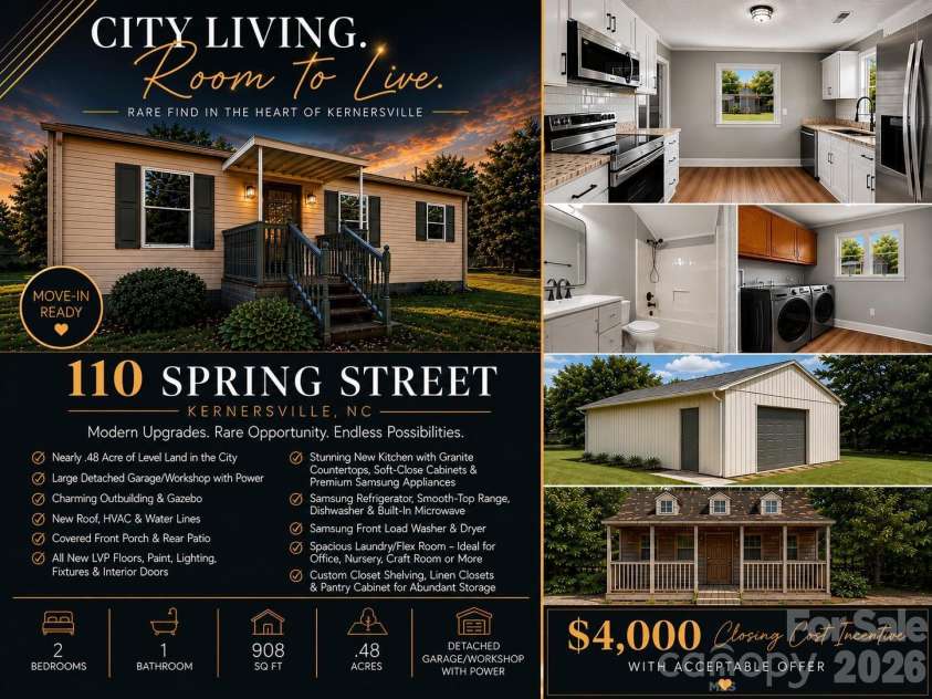110 Spring Street, Kernersville, NC 27284.  MLS# CAR4392771, YatesRealty ID 31568. 