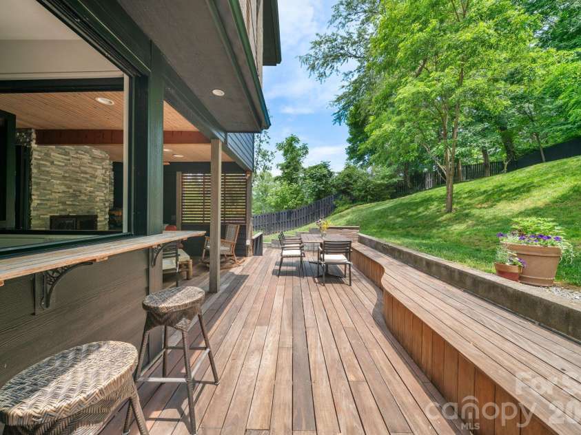 53 Buchanan Place, Asheville, NC 28801.  MLS# CAR4386804, YatesRealty ID 31695. Engineered retaining wall goes below the home and decking