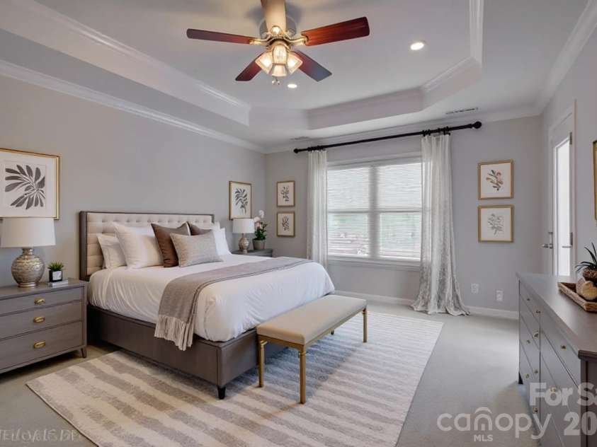 9609 Spurwig Court, Charlotte, NC 28278.  MLS# CAR4392336, YatesRealty ID 31710. Virtually staged primary bedroom
