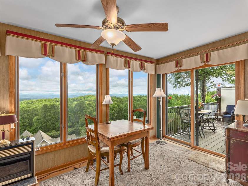 503 Fleetwood Plaza, Laurel Park, NC 28739.  MLS# CAR4379212, YatesRealty ID 31859. Sunroom looking toward mountains and deck 