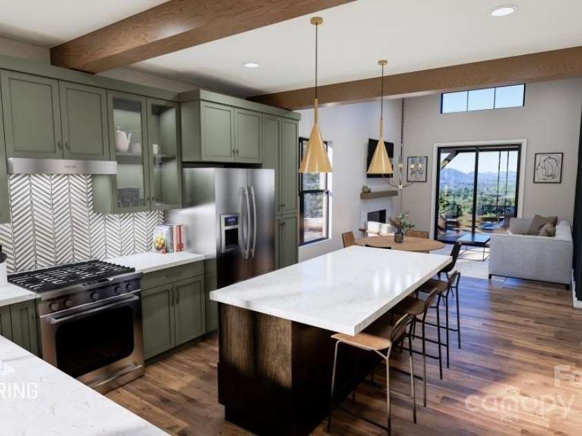 608 Storybook Villas Trail, Asheville, NC 28804.  MLS# CAR4206082, YatesRealty ID 320. Open concept kitchen, dining, living
