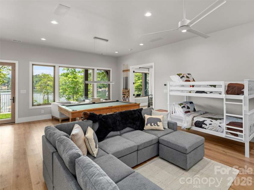 425 Dockside Drive, Nebo, NC 28761.  MLS# CAR4393009, YatesRealty ID 32158. Lower level flex space, bunk beds and pull out sofa for 3rd bedroom possibilities.