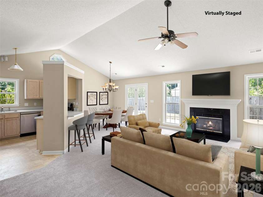 439 Glensprings Drive, Fletcher, NC 28732.  MLS# CAR4393124, YatesRealty ID 32215. Staged living and dining space
