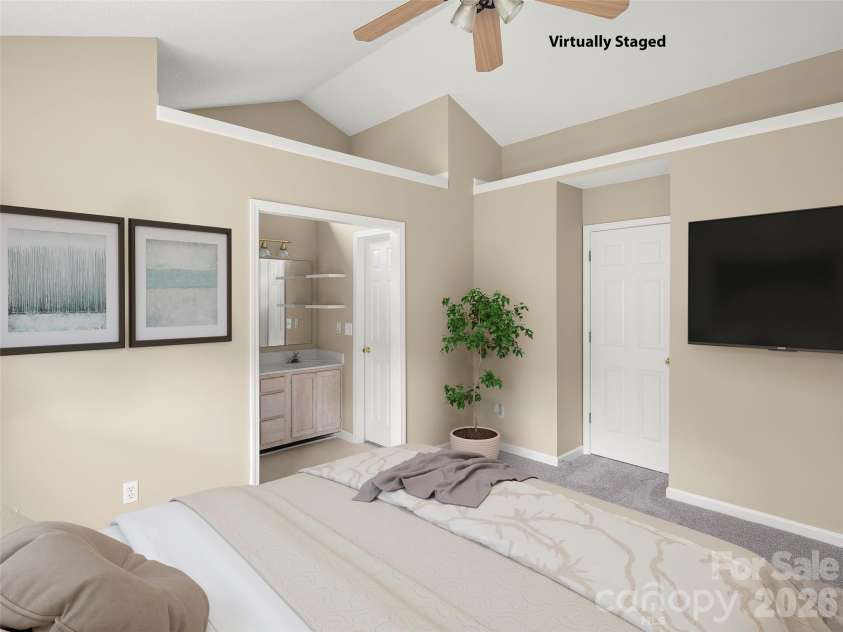 439 Glensprings Drive, Fletcher, NC 28732.  MLS# CAR4393124, YatesRealty ID 32215. Staged Primary Bedroom