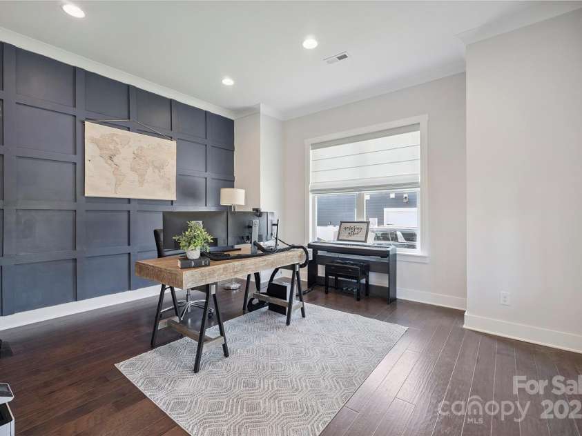 19012 Beecher Commons Drive, Huntersville, NC 28078.  MLS# CAR4276383, YatesRealty ID 32273. Office with accent wall, recessed lights & French doors for privacy!