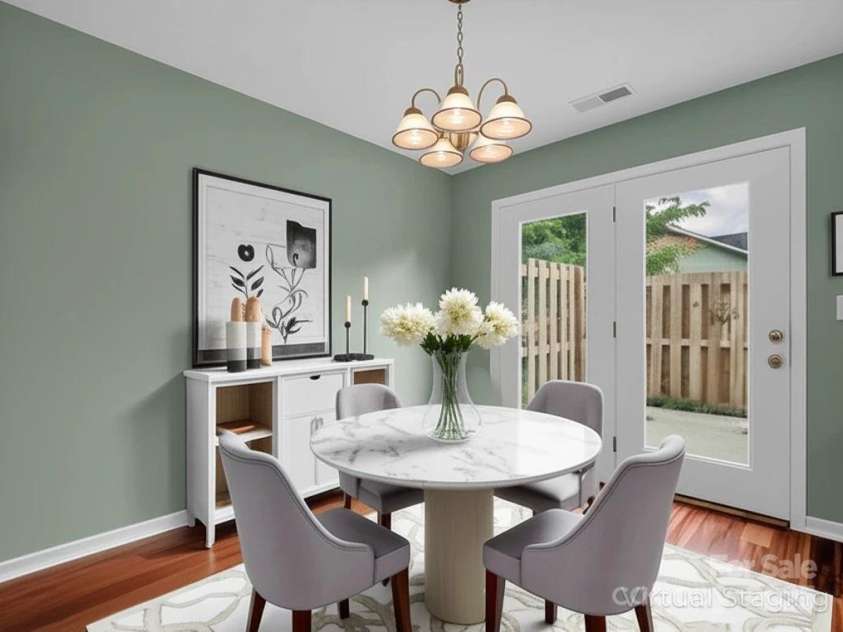 69 Wiltshire Circle, Fletcher, NC 28732.  MLS# CAR4290881, YatesRealty ID 32281. Virtually staged dining area - step out onto your private patio from here!