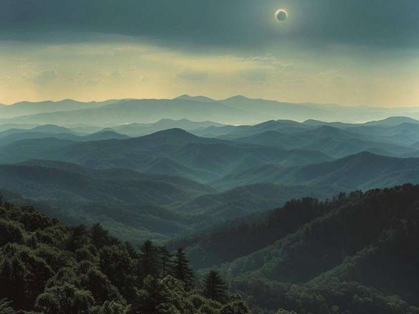 2698 Connestee Trail, Brevard, NC 28712.  MLS# CAR4371714, YatesRealty ID 32300. View of the mountains from Connestee during the solar eclipse