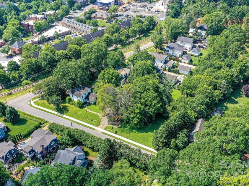 504 Potts Street, Davidson, NC 28036.  MLS# CAR4274445, YatesRealty ID 32365. Aerial View from parcel towards South Main Street